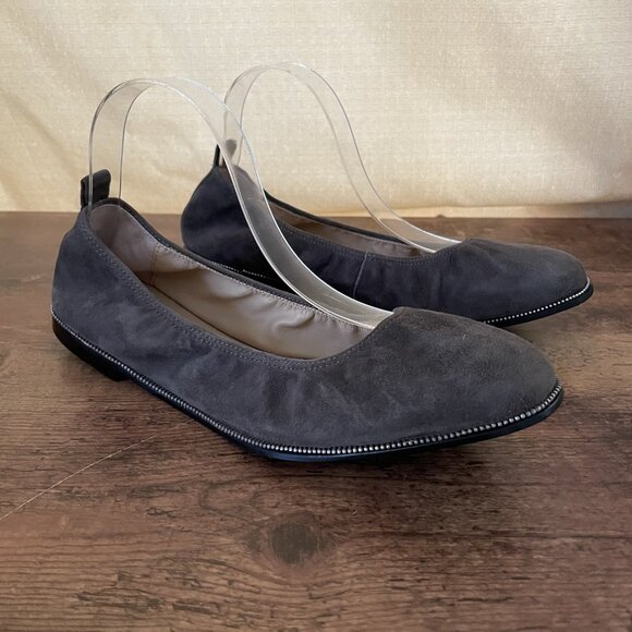 Botkier Womens Mason Ballet Flat Sz 9 Gray Suede Leather Slip On Shoe Minimalist - Picture 1 of 9